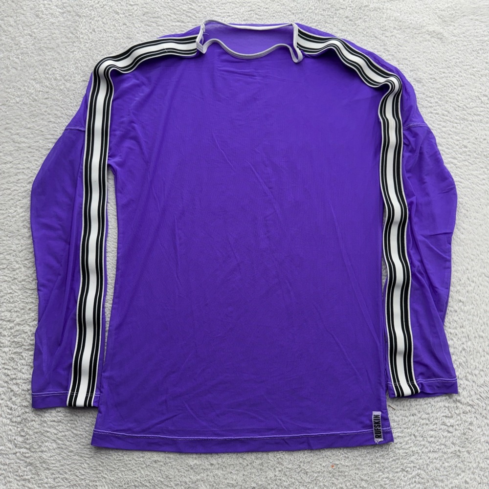 RUFSKIN Mens Purple Mesh Long Sleeve Athletic Side Stripe Shirt L Made in USA